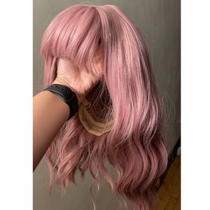 Pink wig with bangs